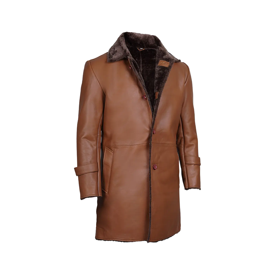 Men's Brown Real Leather Shearling Coat