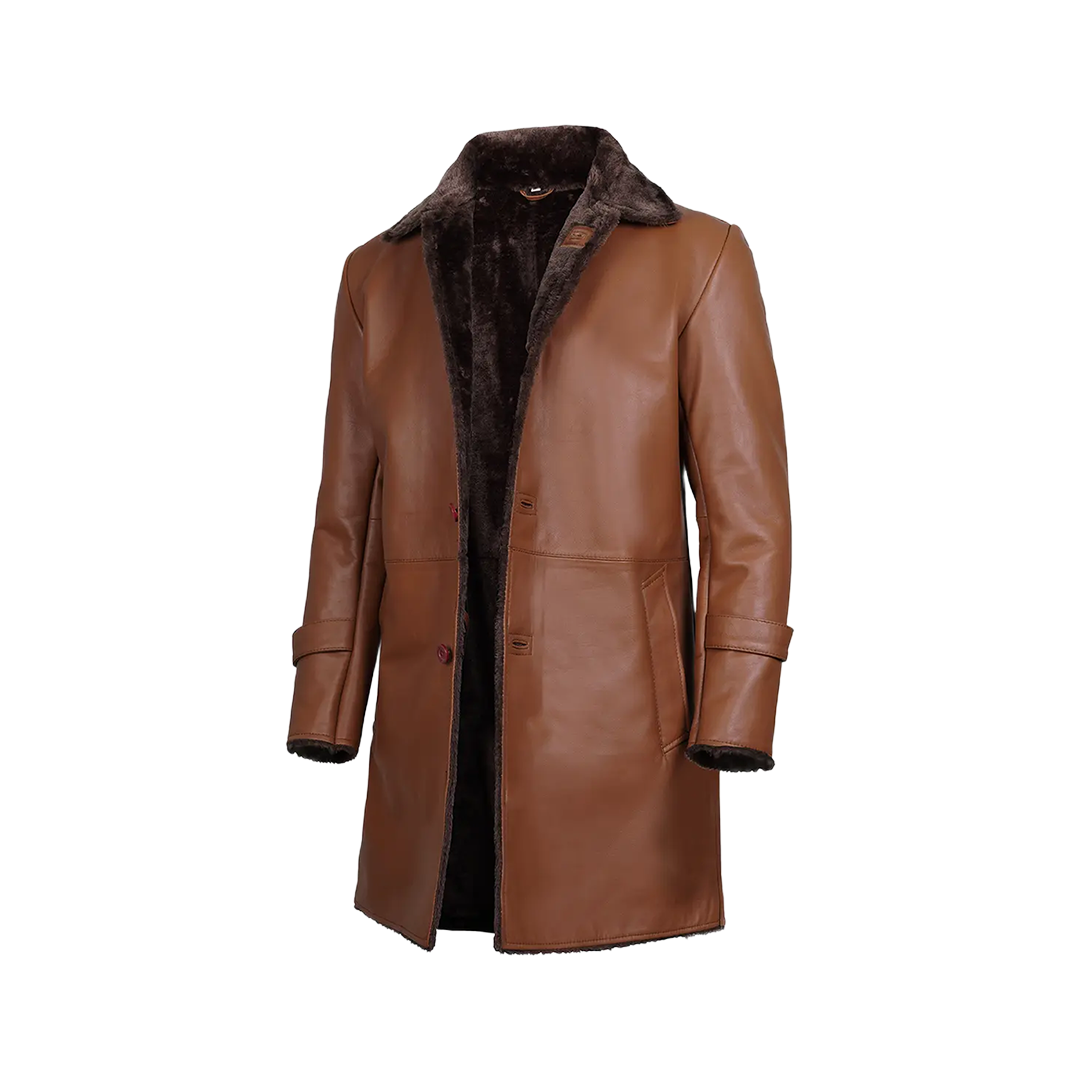 Men's Brown Real Leather Shearling Coat