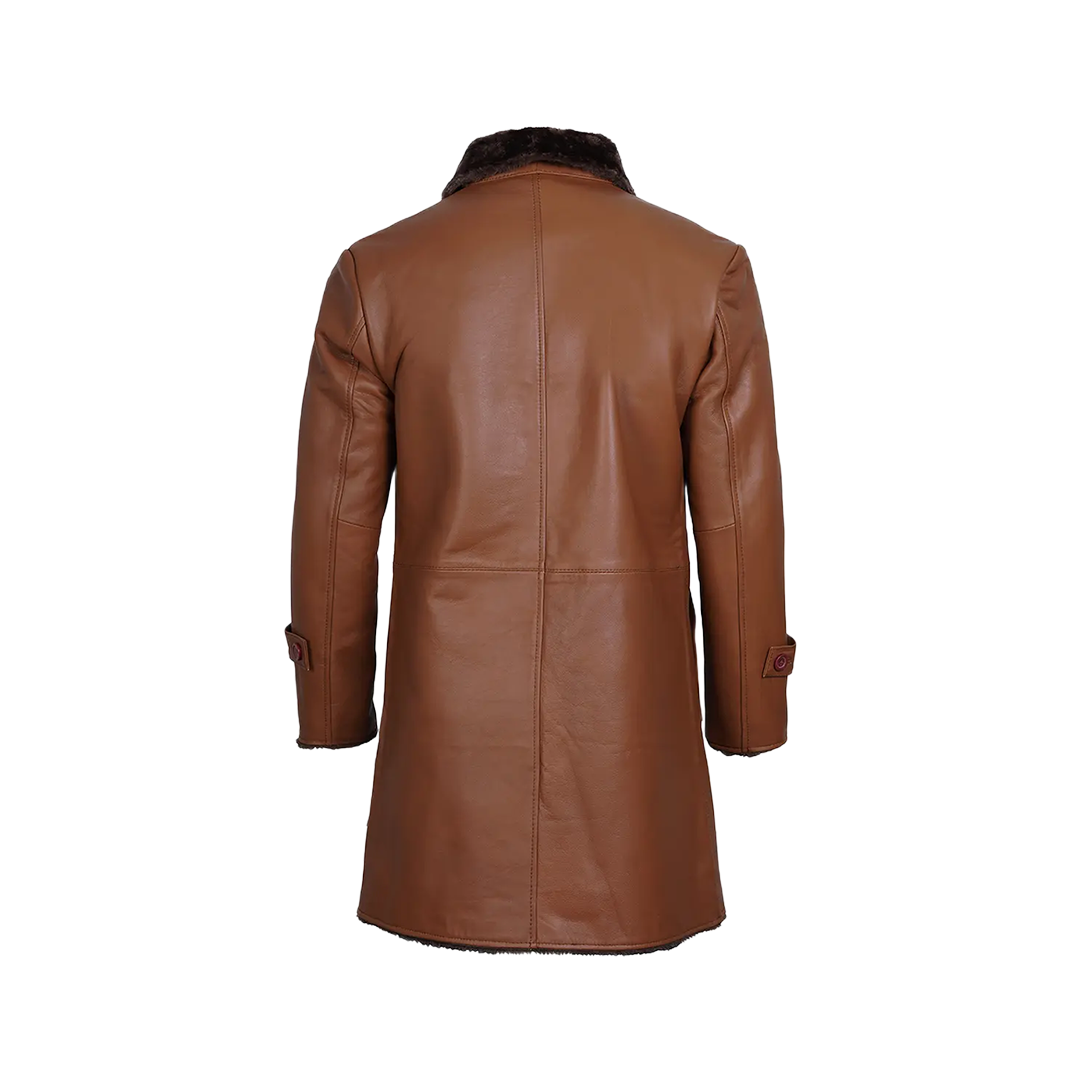 Men's Brown Real Leather Shearling Coat