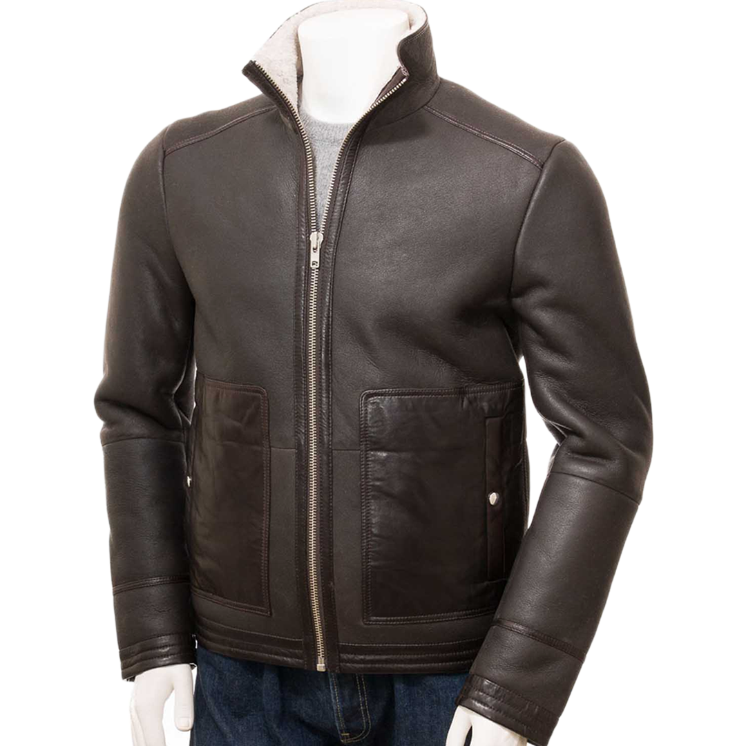 Men’s Brown Sheepskin Biker Jacket