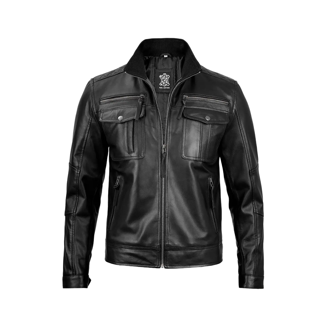 Men's Cafe Racer Black Real Leather Jacket