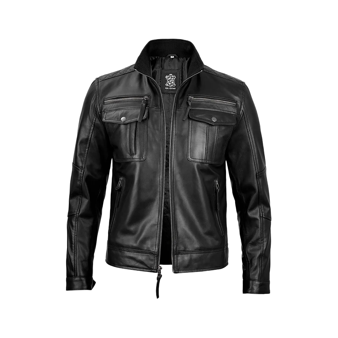 Men's Cafe Racer Black Real Leather Jacket