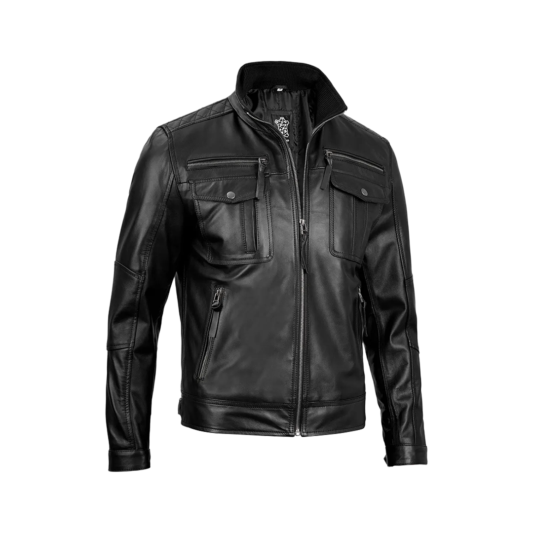 Men's Cafe Racer Black Real Leather Jacket