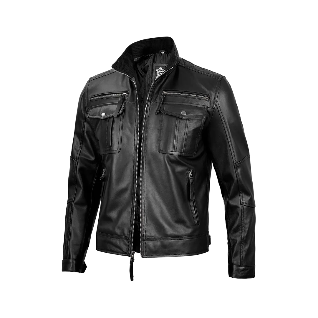 Men's Cafe Racer Black Real Leather Jacket