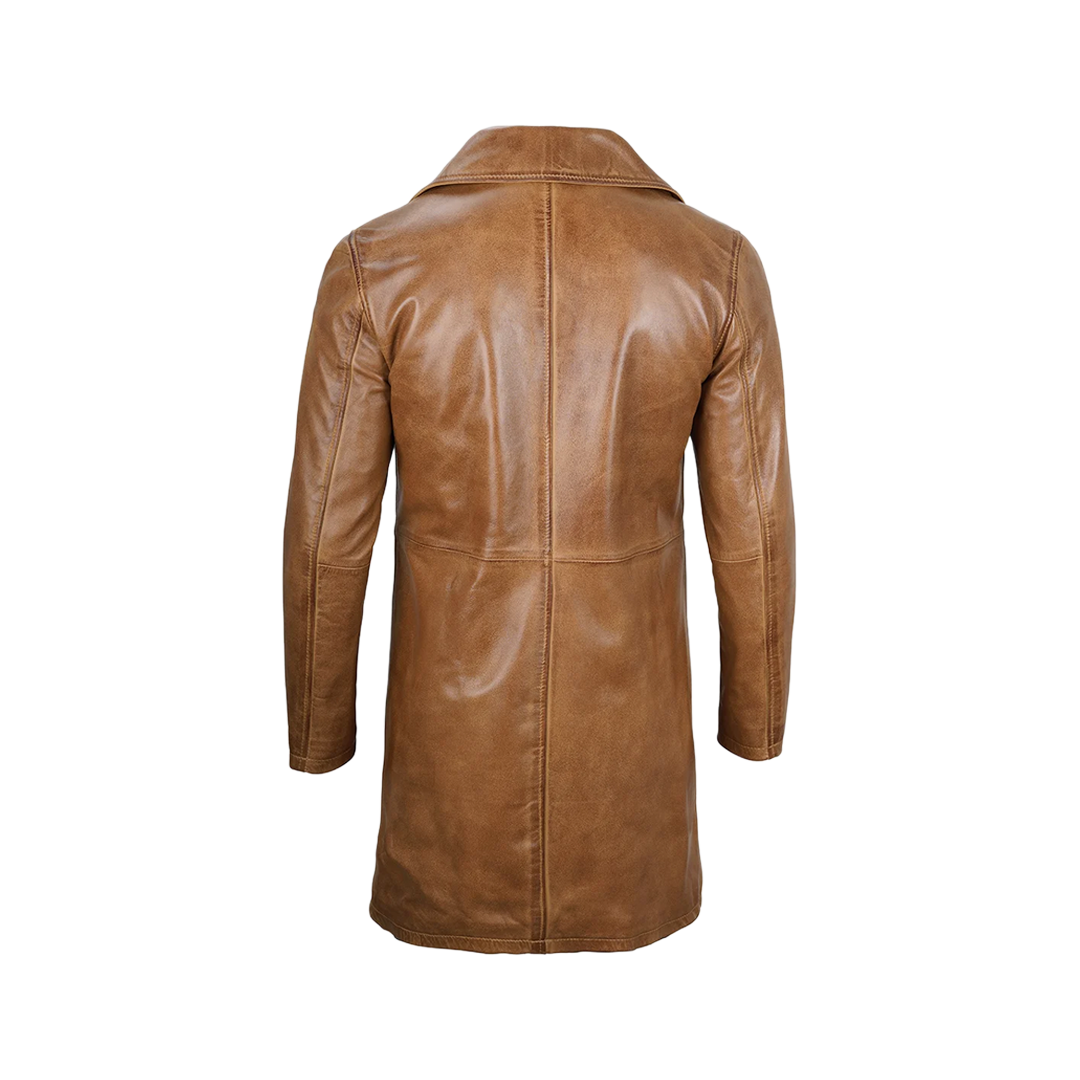 Men's Camel Brown Real Leather Car Coat