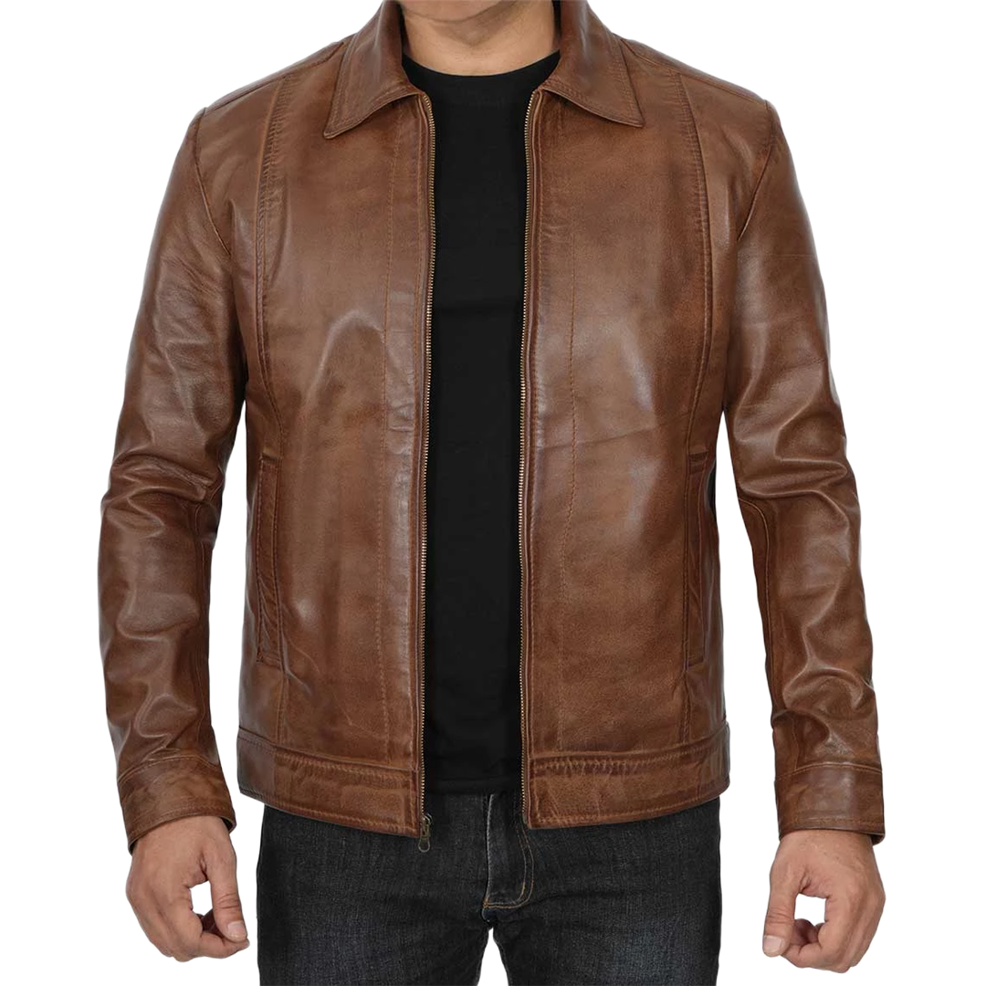 Men's Chocolate Brown Harrington Vintage Leather Jacket