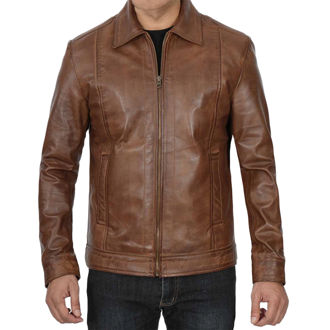 Men's Chocolate Brown Harrington Vintage Leather Jacket