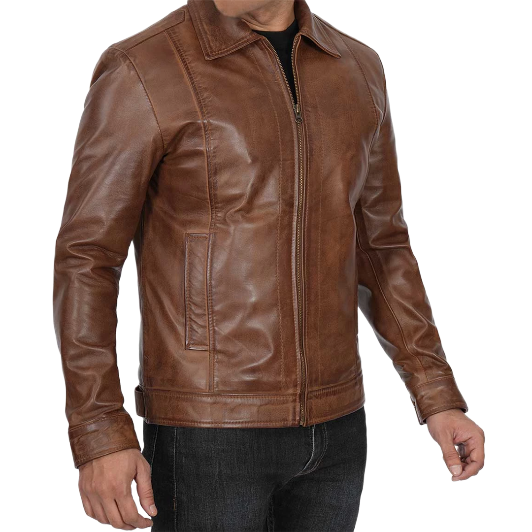 Men's Chocolate Brown Harrington Vintage Leather Jacket