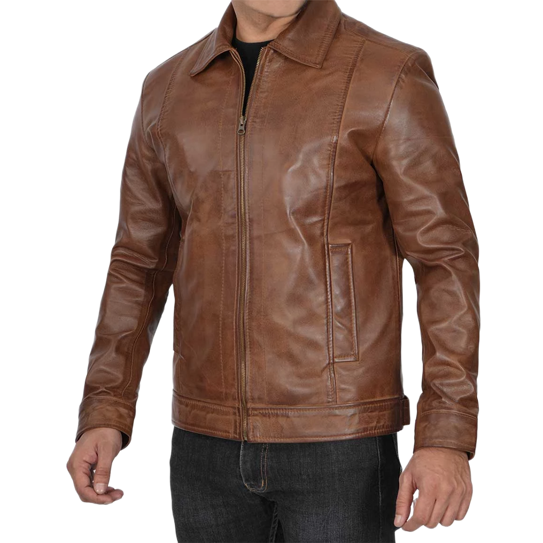 Men's Chocolate Brown Harrington Vintage Leather Jacket