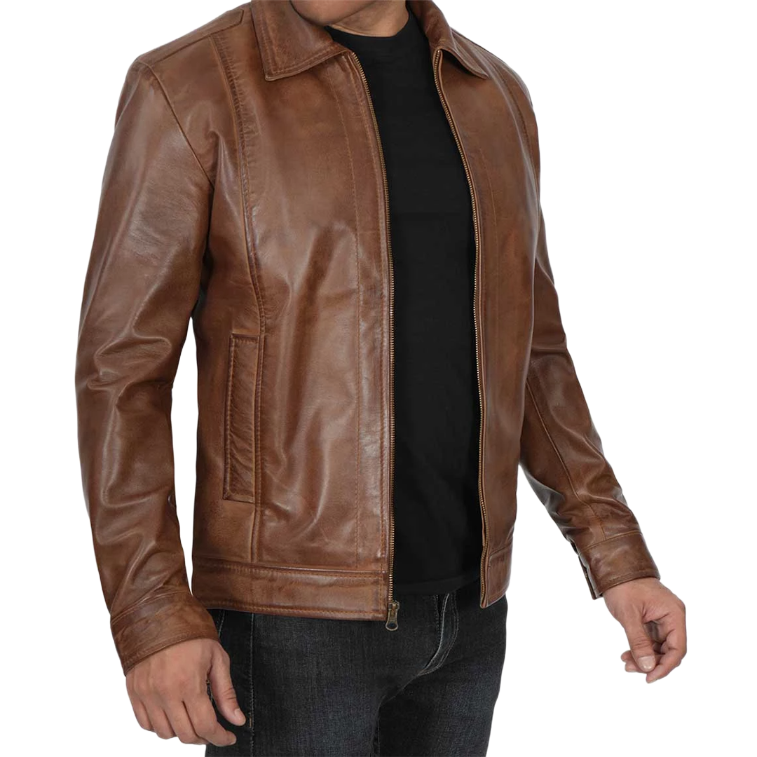 Men's Chocolate Brown Harrington Vintage Leather Jacket