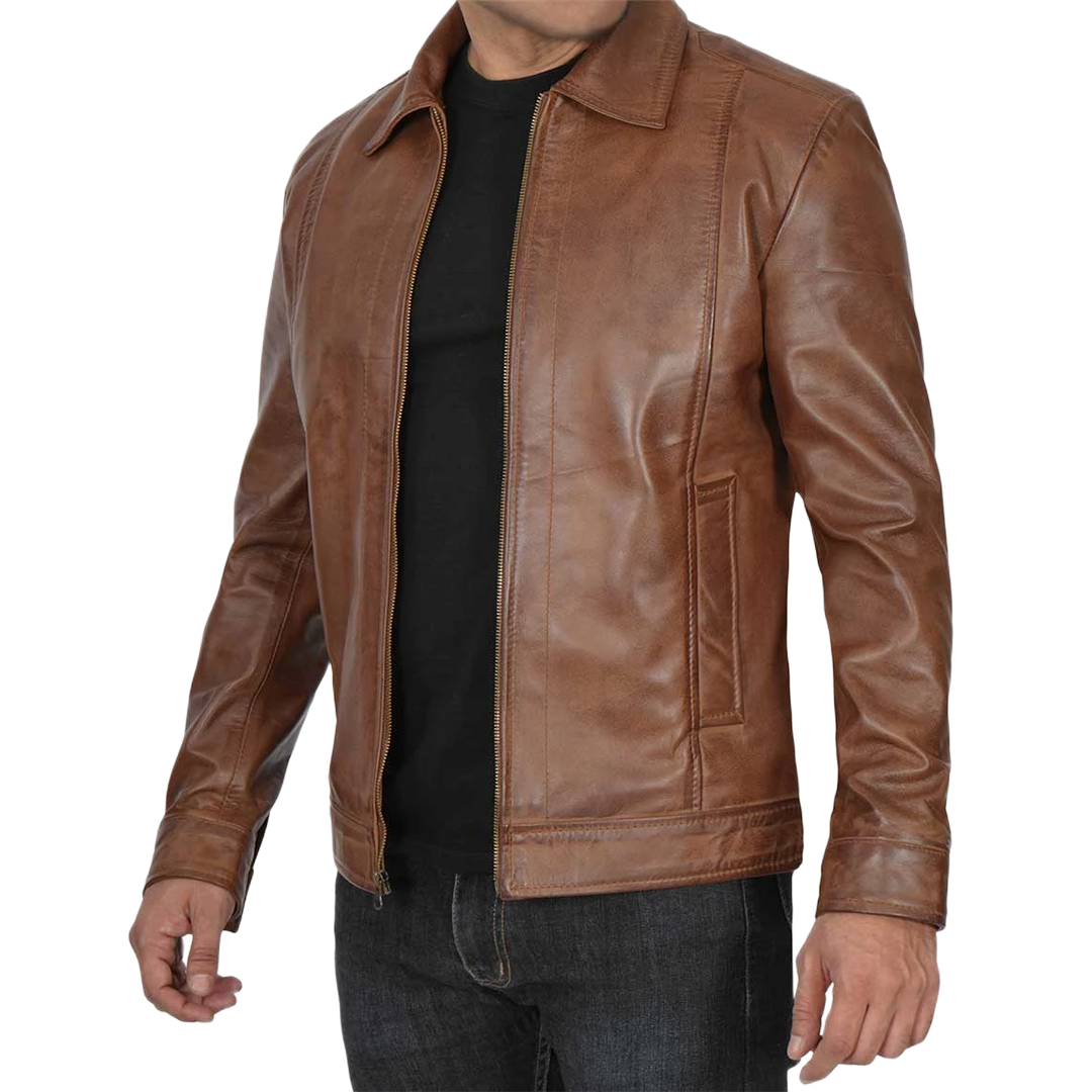 Men's Chocolate Brown Harrington Vintage Leather Jacket