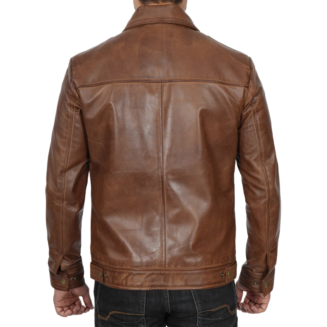 Men's Chocolate Brown Harrington Vintage Leather Jacket