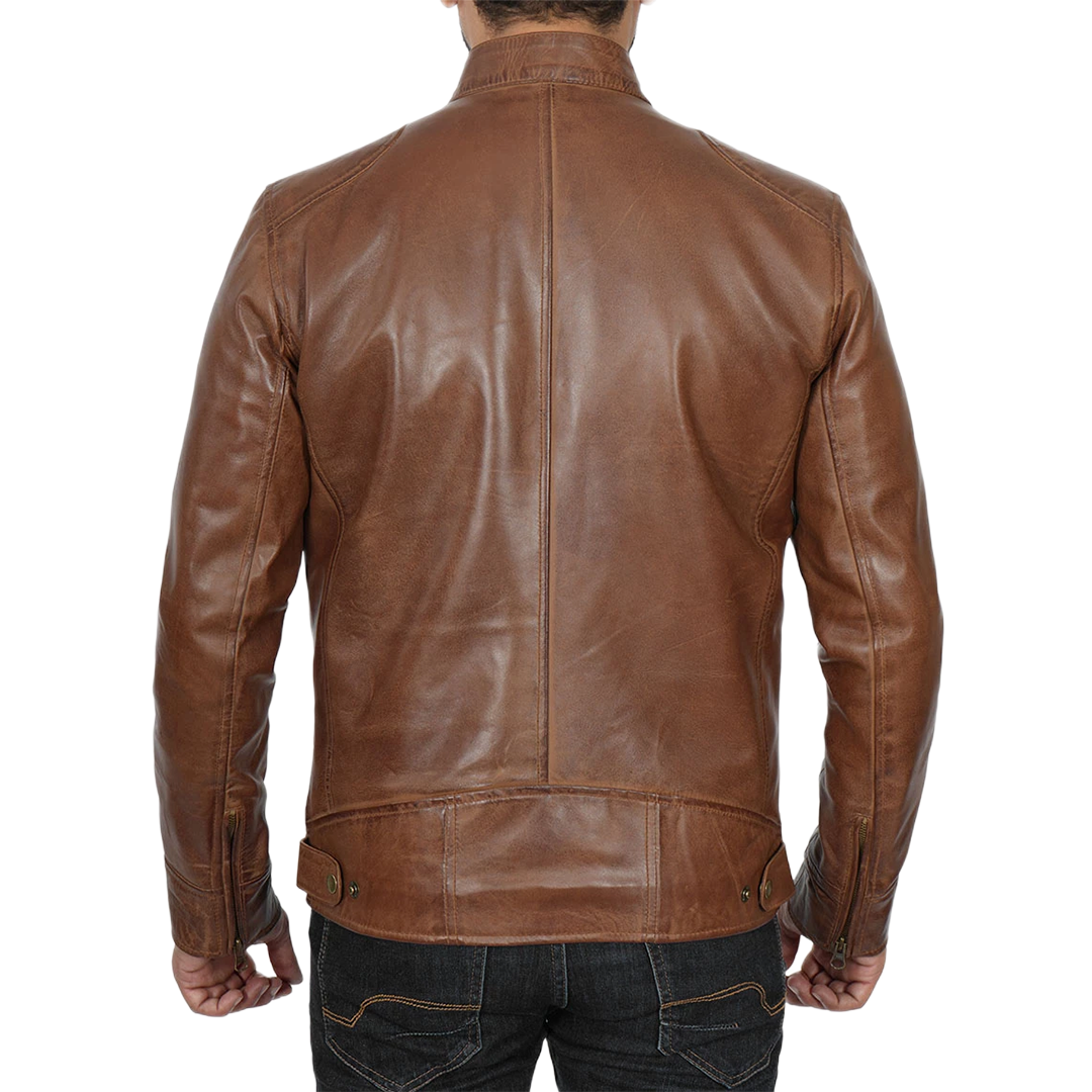 Men's Chocolate Brown Lambskin Cafe Racer Leather Jacket