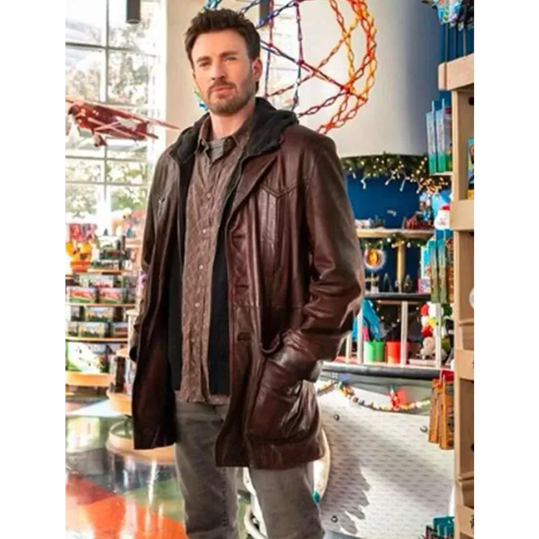 Mens Christopher Robert Evans Mid-length Brown Real Leather Trench Coat