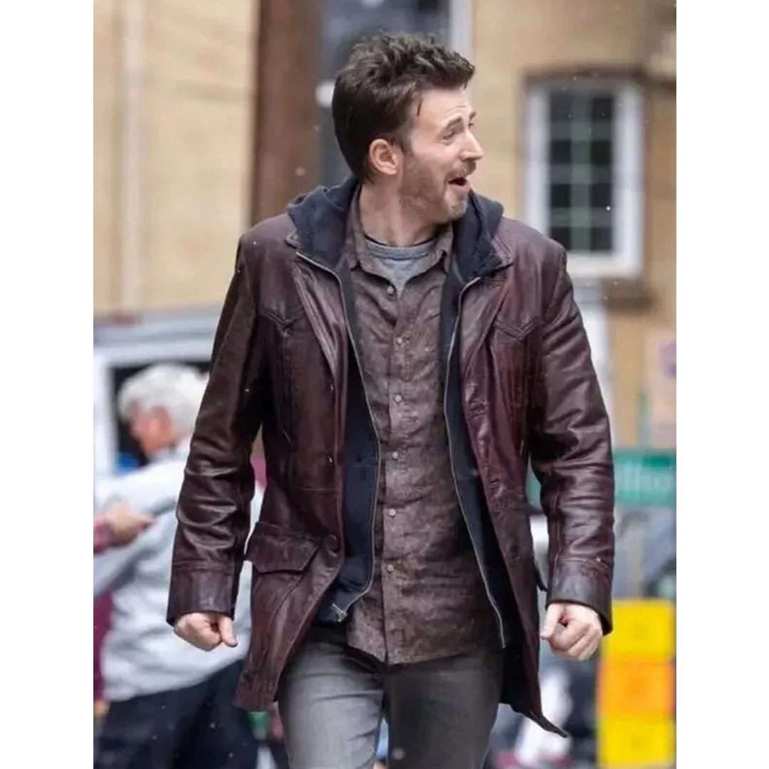 Mens Christopher Robert Evans Mid-length Brown Real Leather Trench Coat