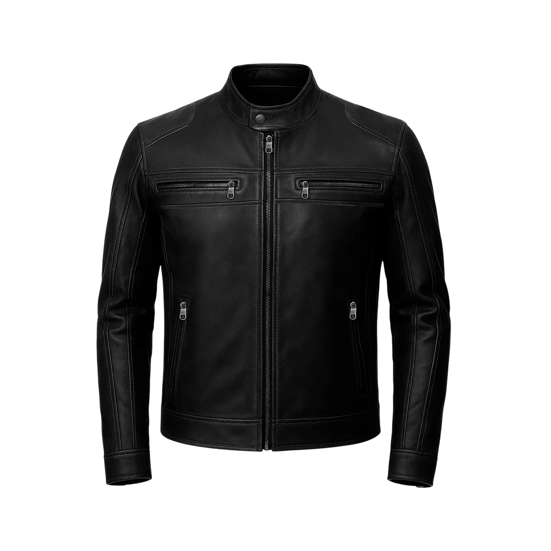 Men’s Classic Black Lambskin Cafe Racer Leather Jacket