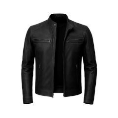 Men’s Classic Black Lambskin Cafe Racer Leather Jacket