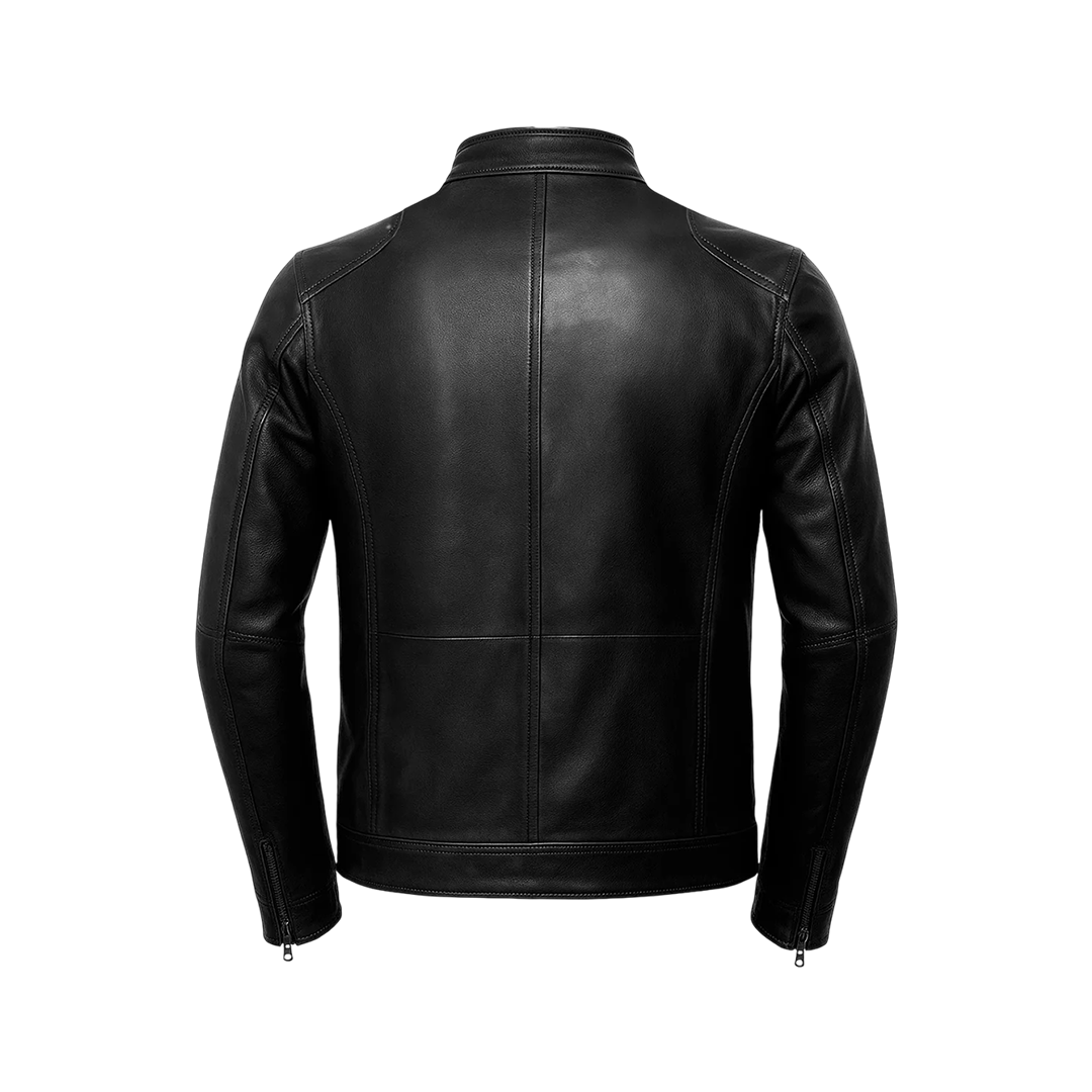 Men’s Classic Black Lambskin Cafe Racer Leather Jacket