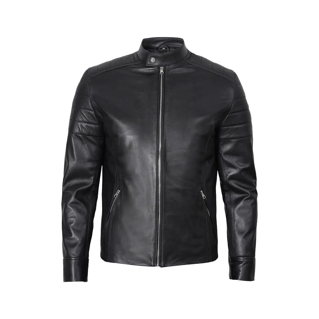 Men's Classic Black Leather Cafe Racer Jacket