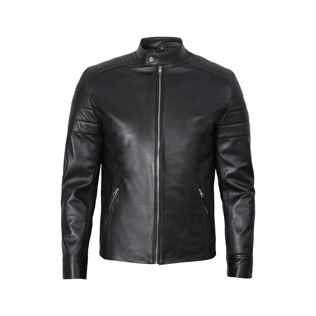 Men's Classic Black Leather Cafe Racer Jacket