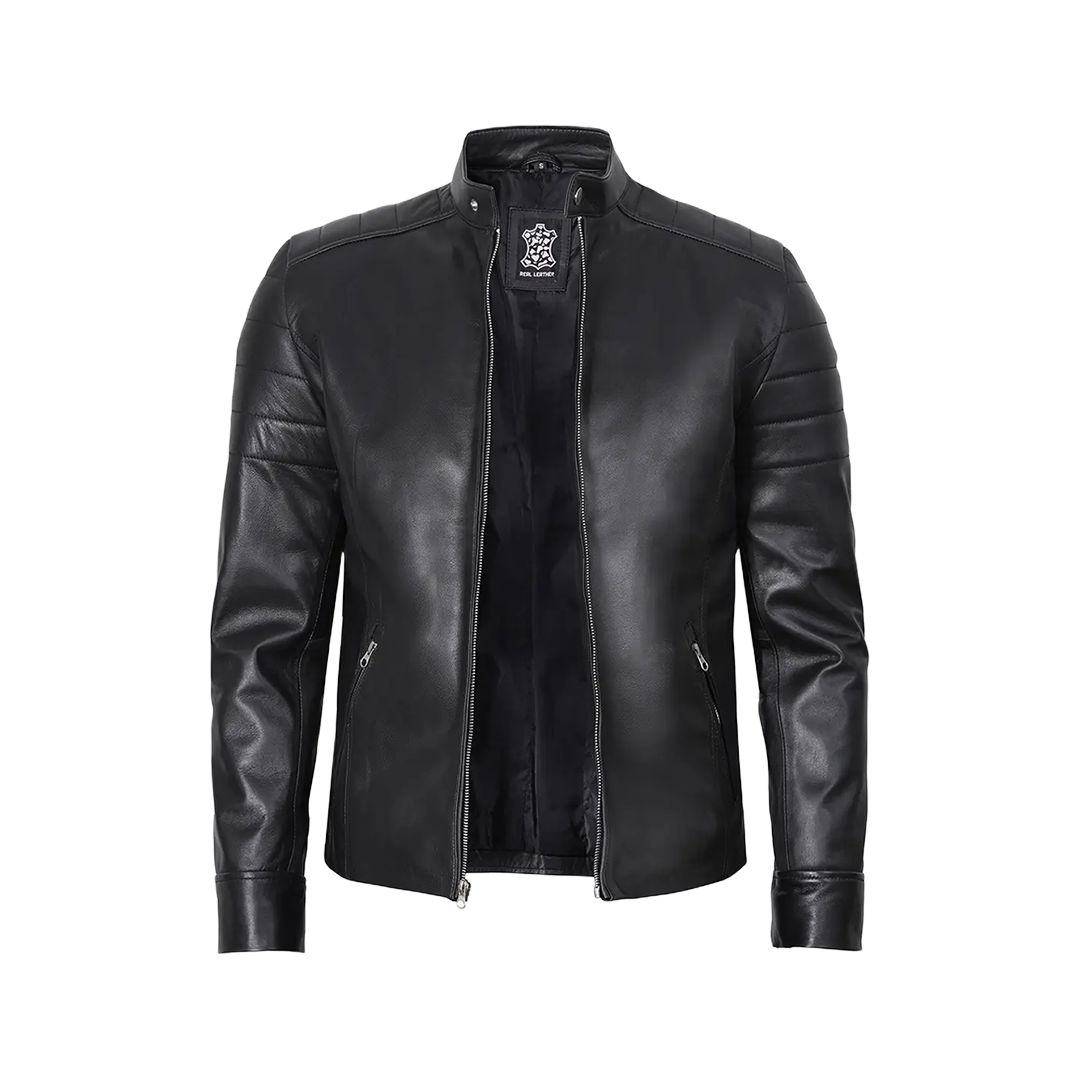 Men's Classic Black Leather Cafe Racer Jacket