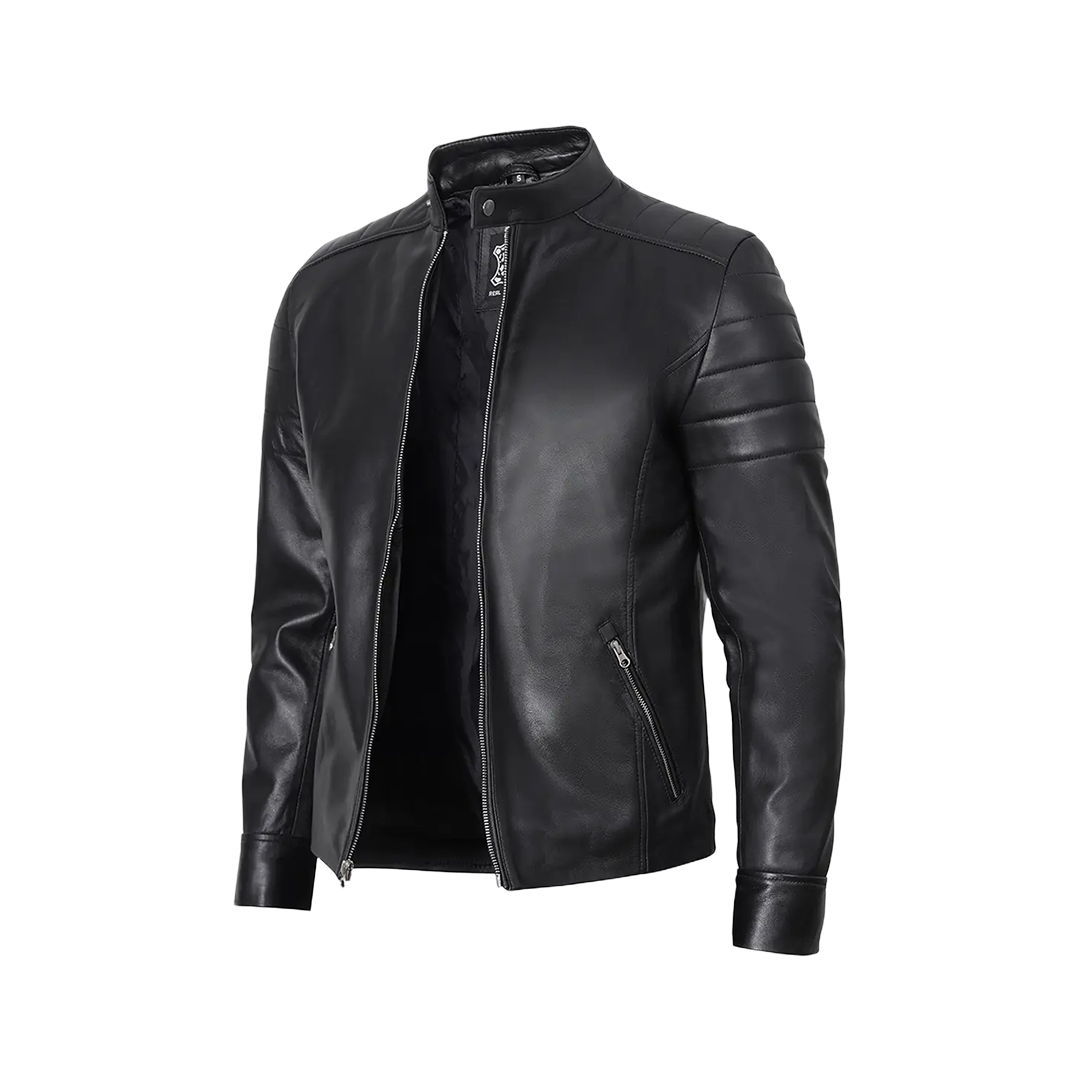 Men's Classic Black Leather Cafe Racer Jacket