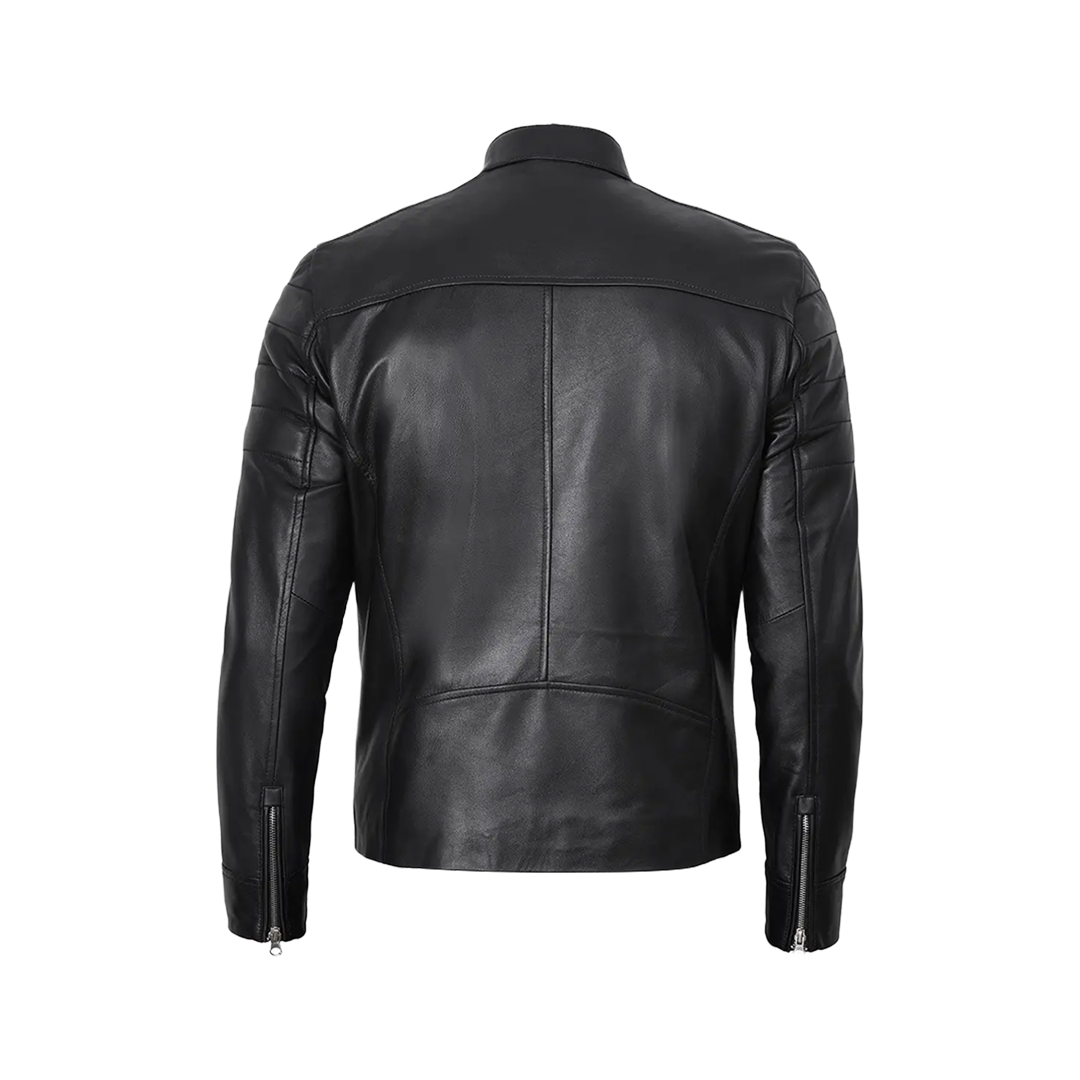 Men's Classic Black Leather Cafe Racer Jacket