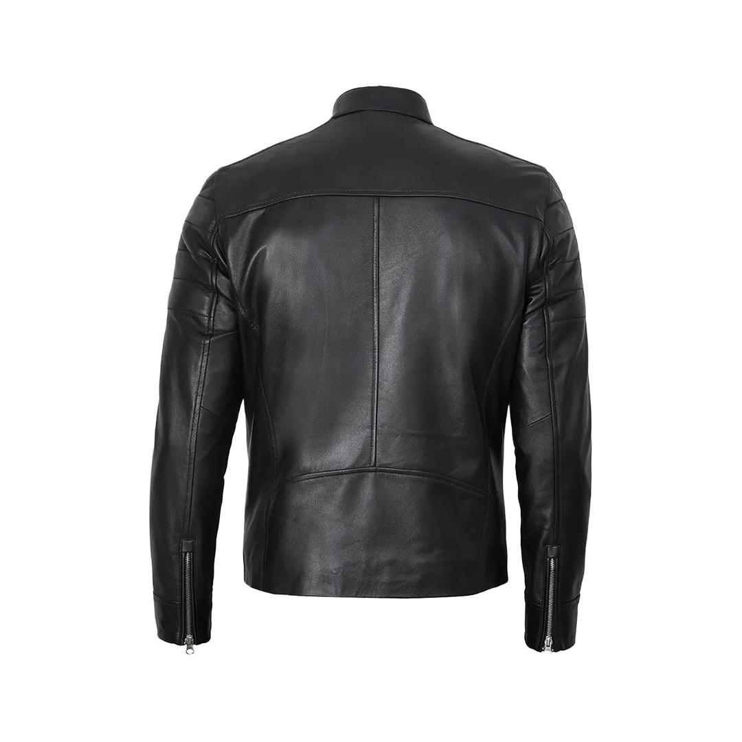 Men's Classic Black Leather Cafe Racer Jacket