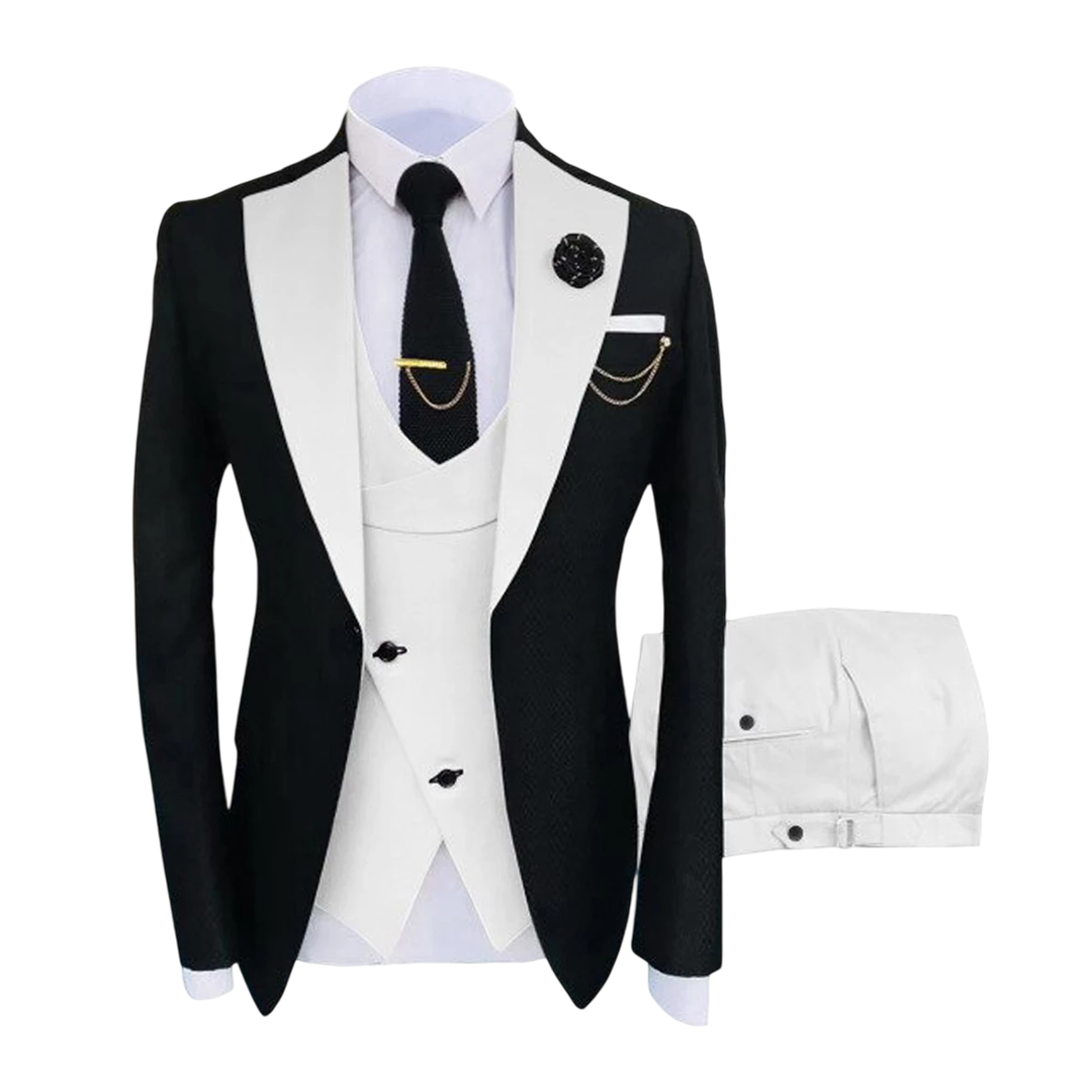 Men's Classic White and Black 3-Piece Tuxedo Suit