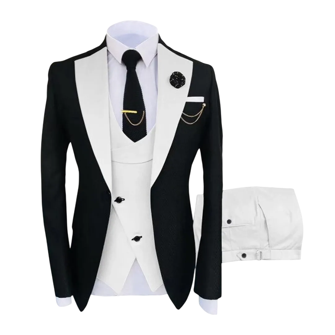 Men's Classic White and Black 3-Piece Tuxedo Suit