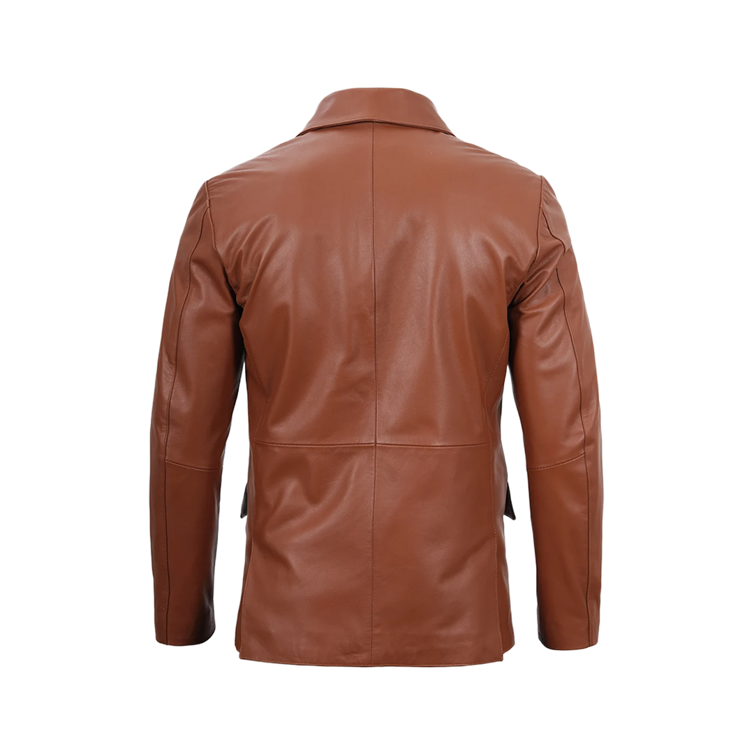 Men's Cognac Brown Leather Blazer Jacket