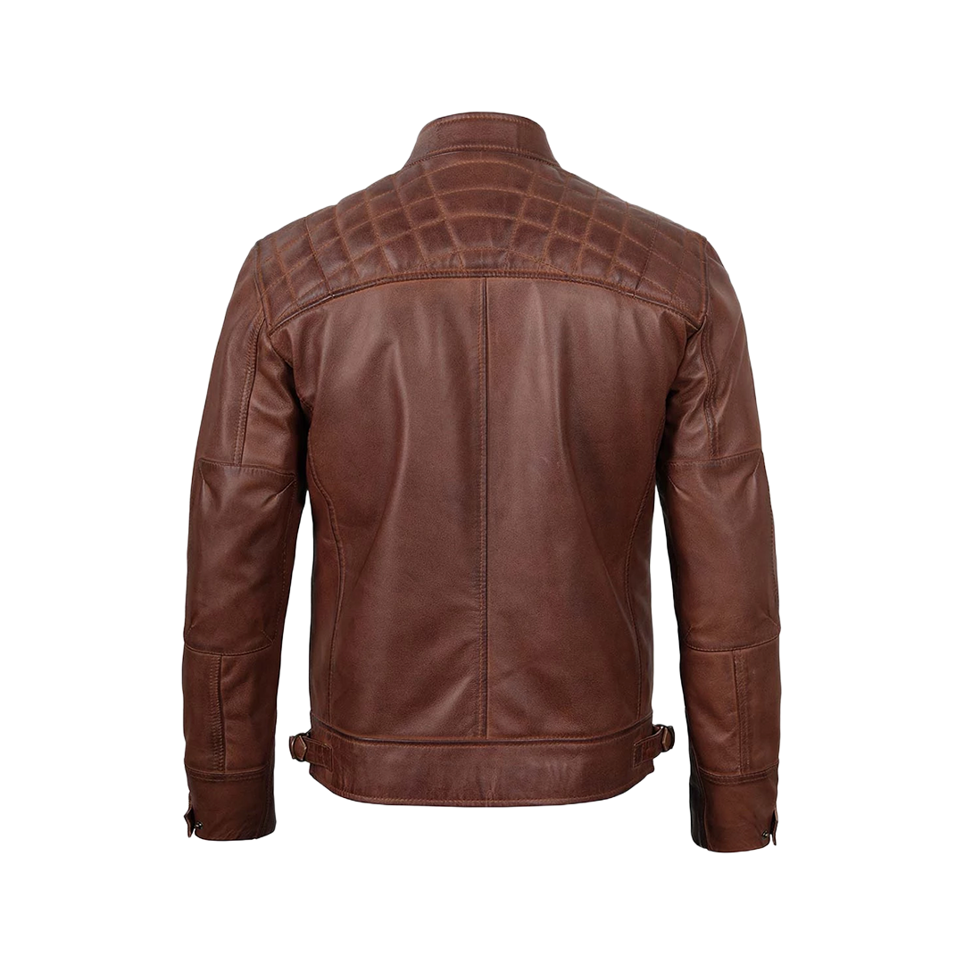 Men’s Cognac Brown Quilted Leather Motorcycle Jacket