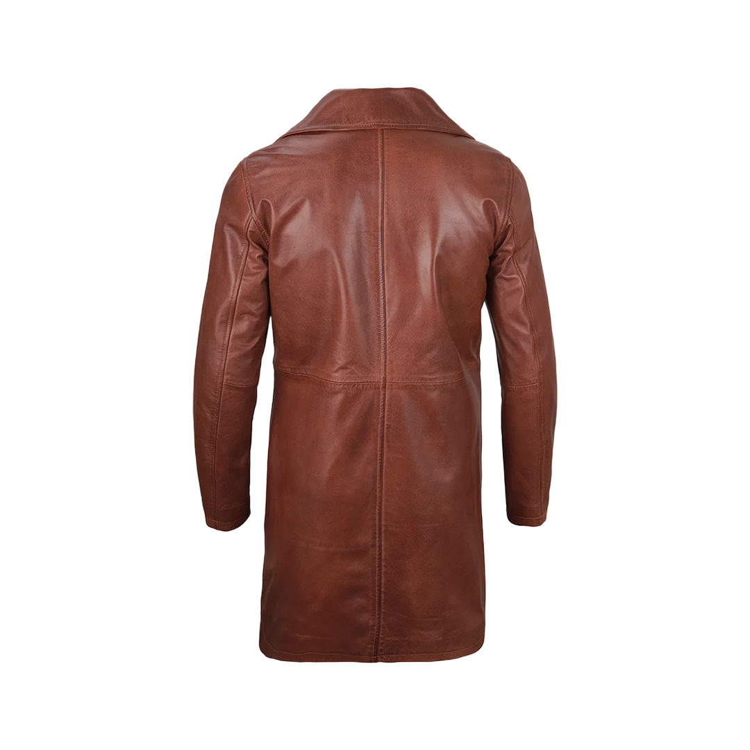Men's Cognac Brown Real Leather Car Coat