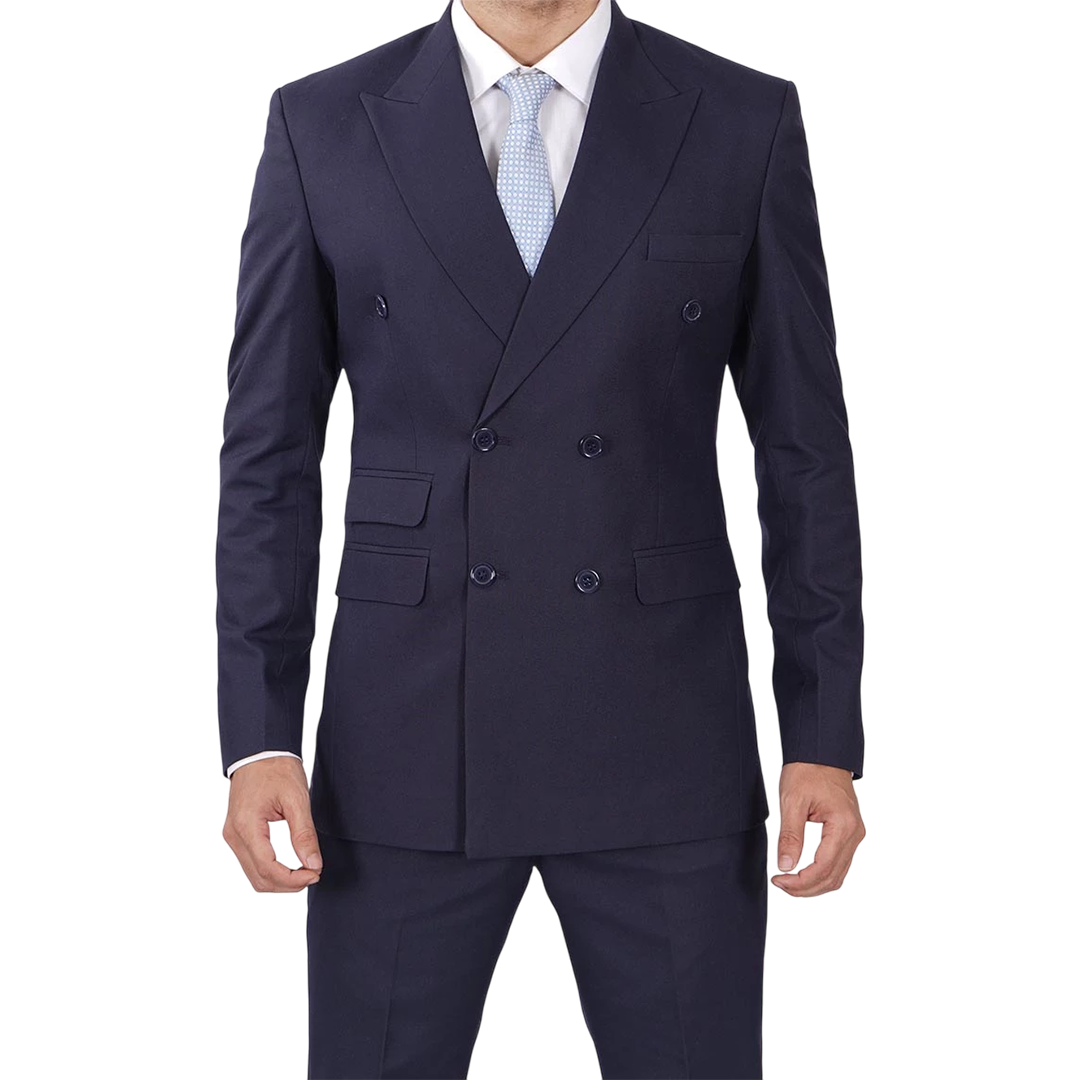 Men's Dark Blue Double Breasted Two-Piece Suit