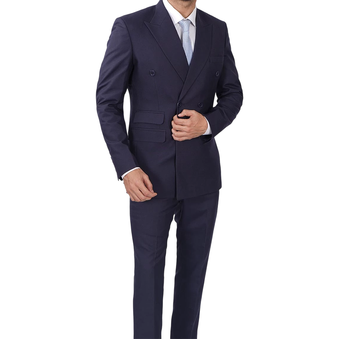 Men's Dark Blue Double Breasted Two-Piece Suit