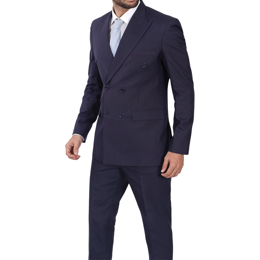 Men's Dark Blue Double Breasted Two-Piece Suit