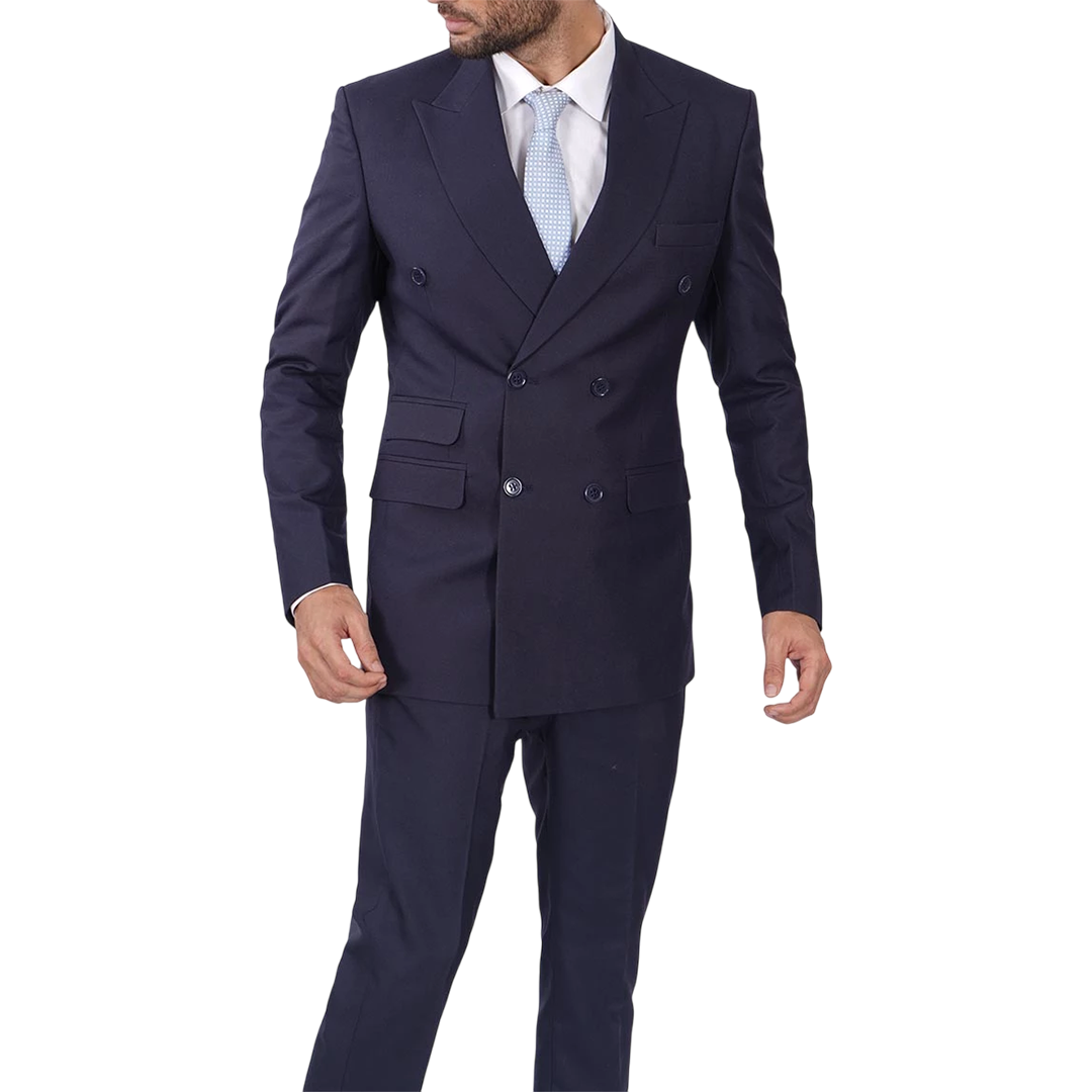 Men's Dark Blue Double Breasted Two-Piece Suit