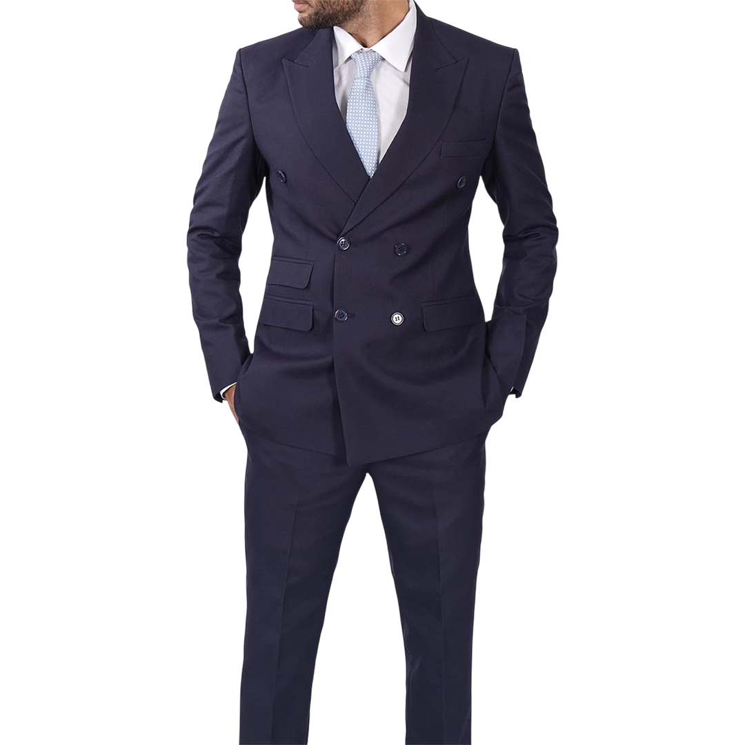 Men's Dark Blue Double Breasted Two-Piece Suit