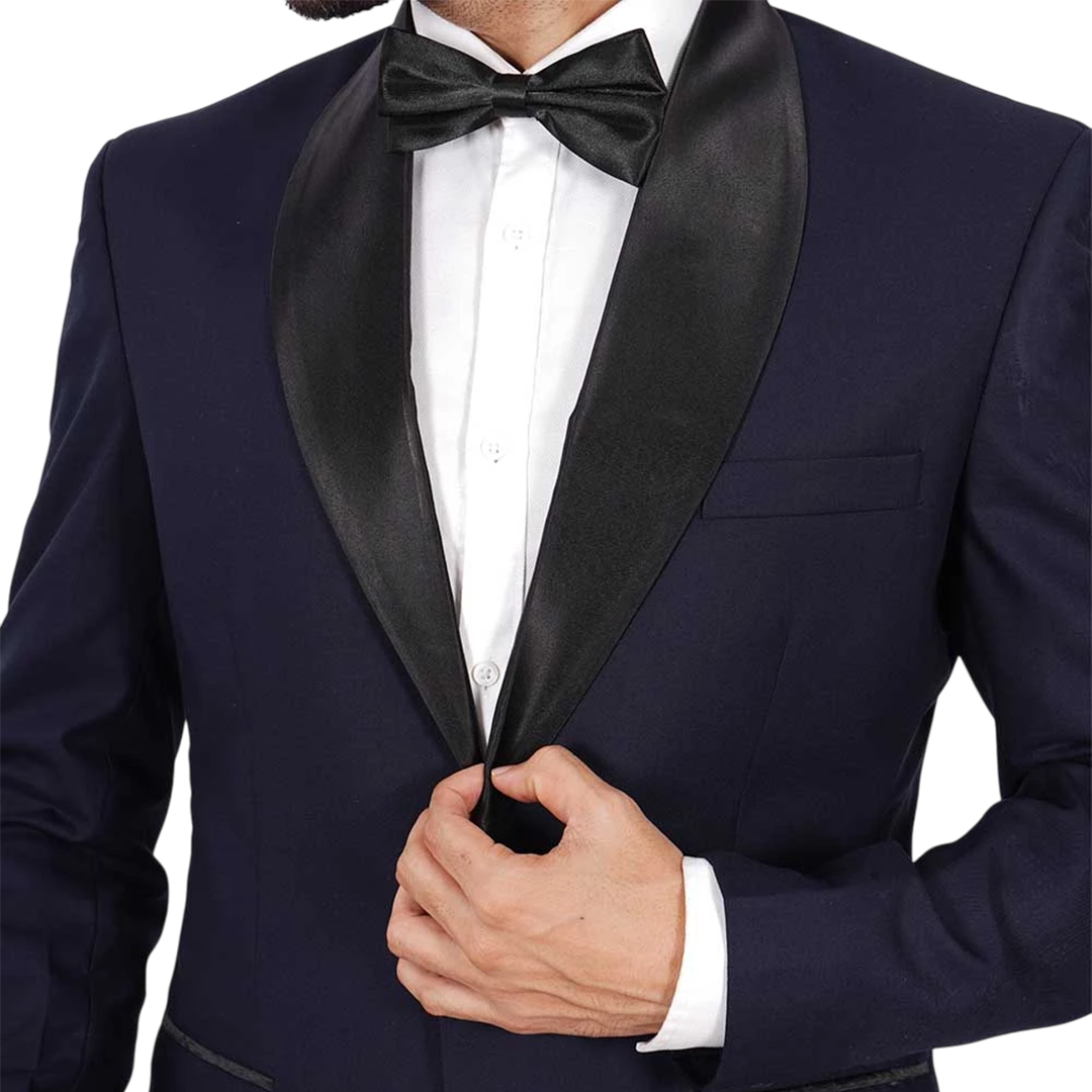 Men's Dark Blue Tuxedo with Classic Black Shawl Collar