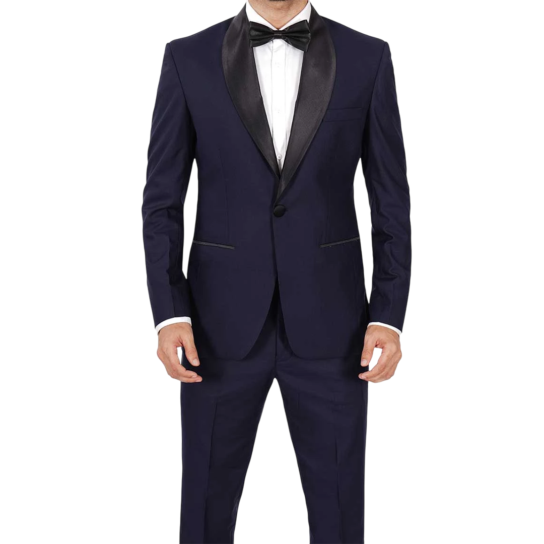 Men's Dark Blue Tuxedo with Classic Black Shawl Collar