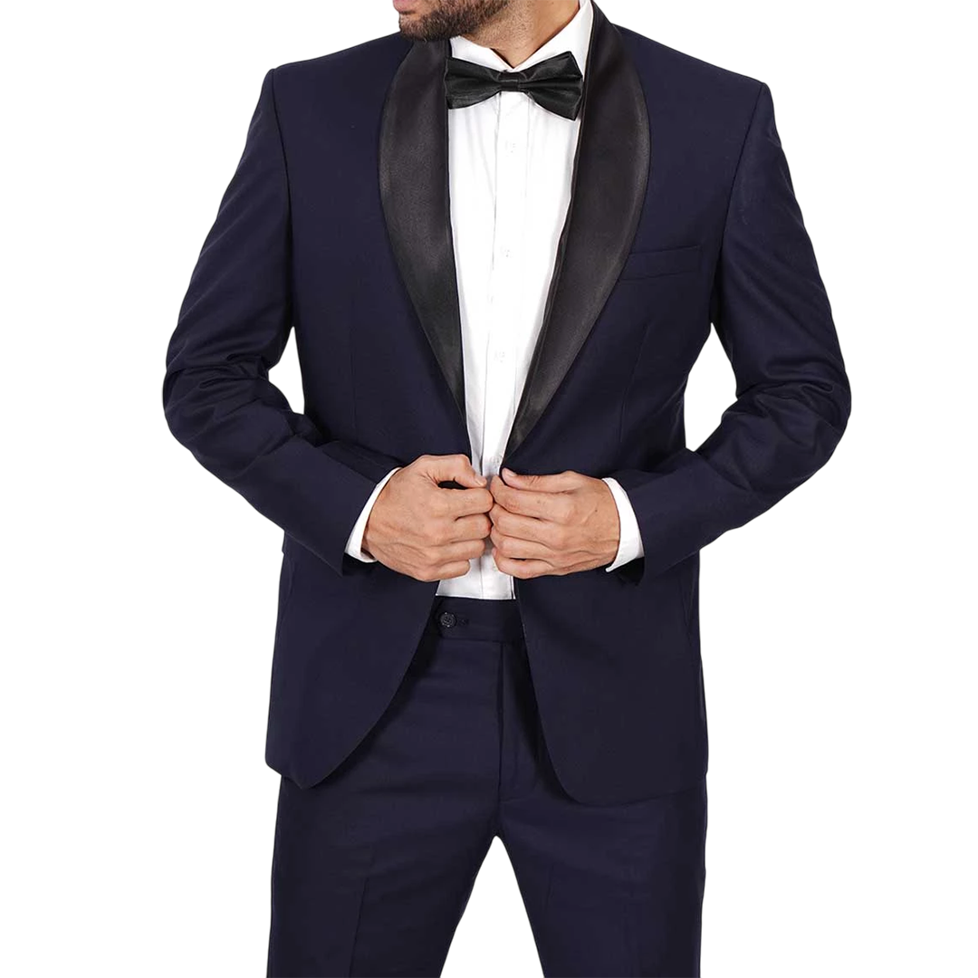 Men's Dark Blue Tuxedo with Classic Black Shawl Collar
