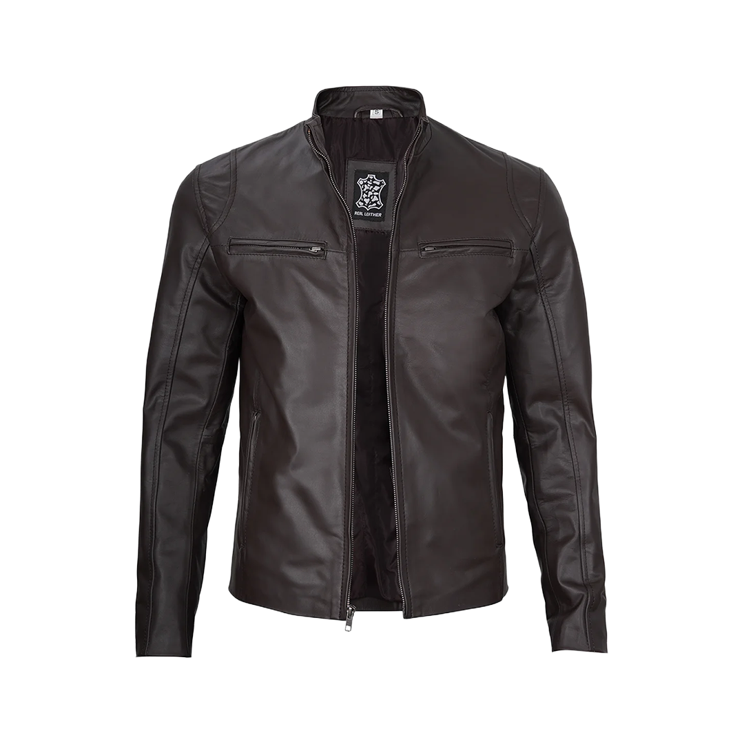 Men's Dark Brown Cafe Racer Leather Jacket
