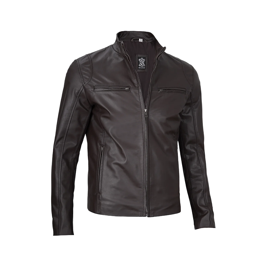 Men's Dark Brown Cafe Racer Leather Jacket