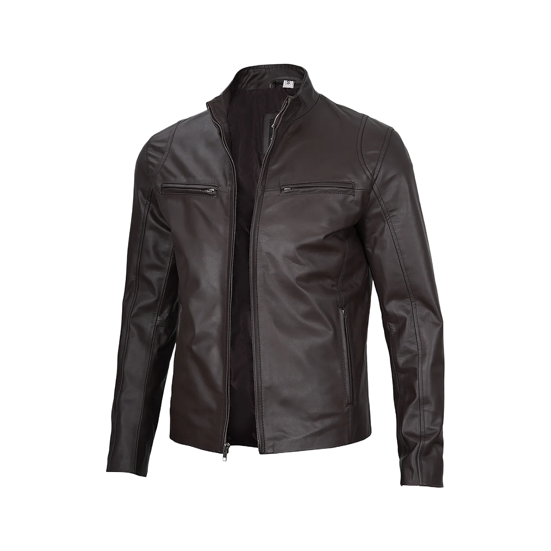 Men's Dark Brown Cafe Racer Leather Jacket