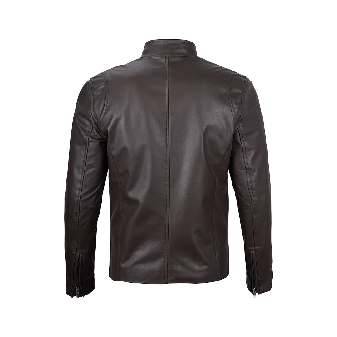 Men's Dark Brown Cafe Racer Leather Jacket