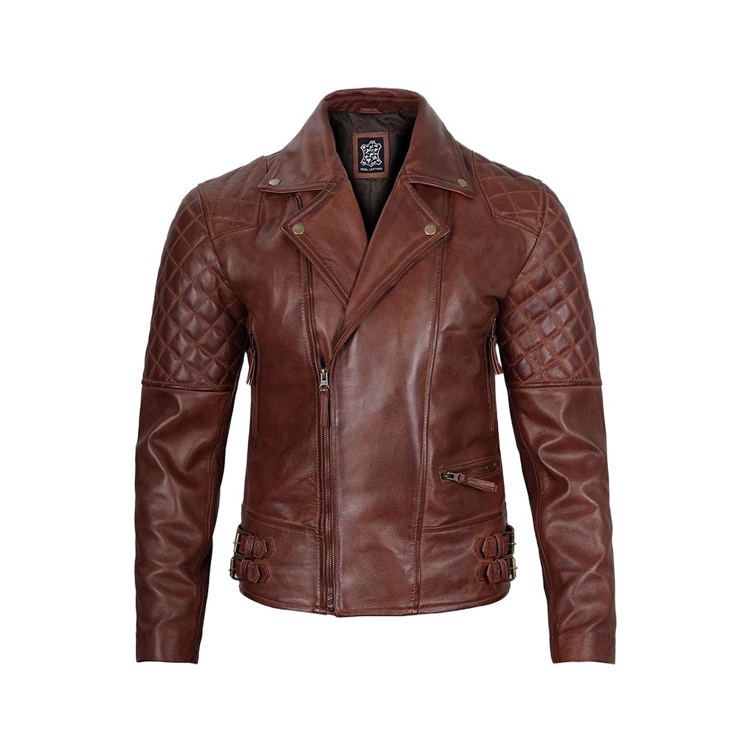 Men's Dark Brown Quilted Asymmetrical Leather Biker Jacket
