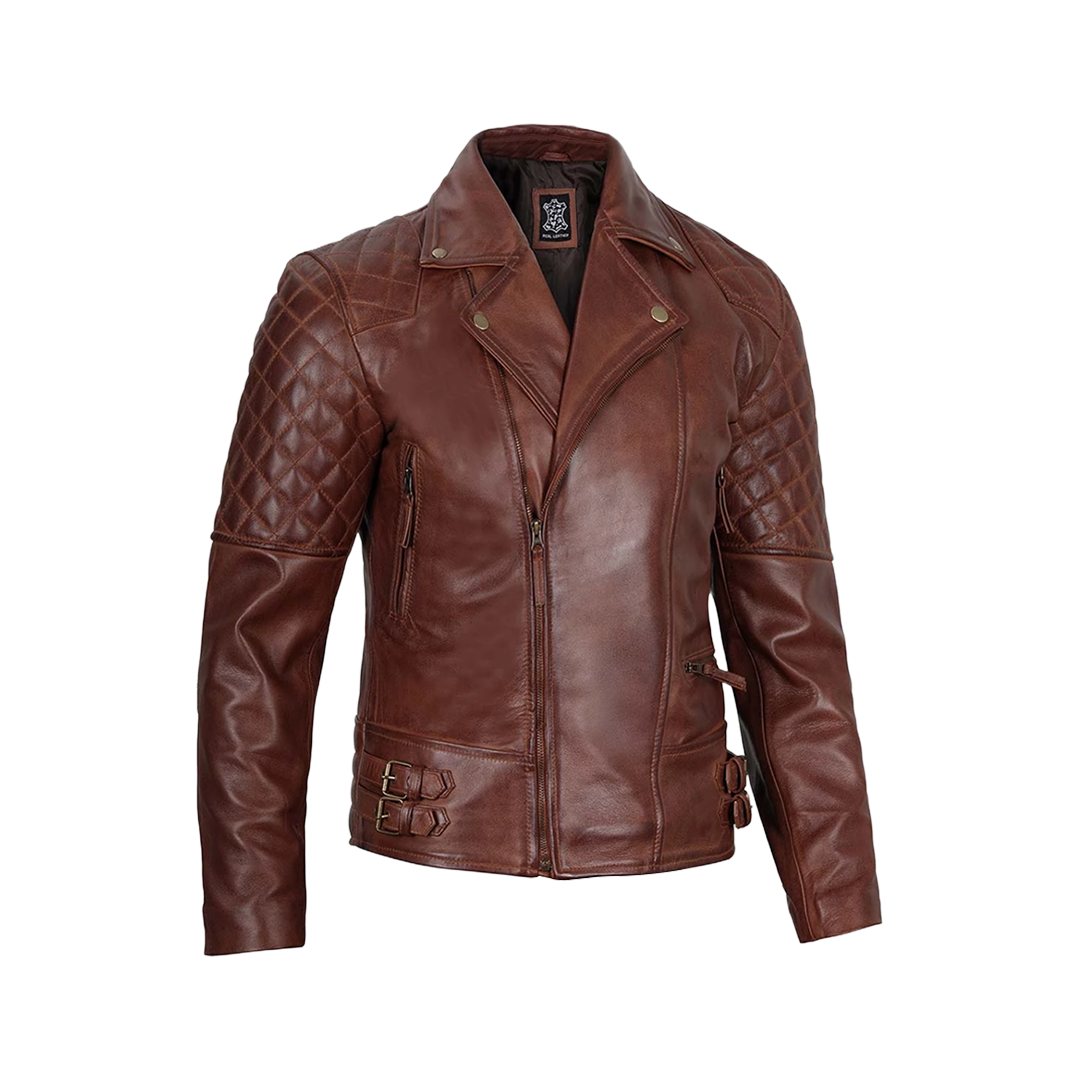 Men's Dark Brown Quilted Asymmetrical Leather Biker Jacket