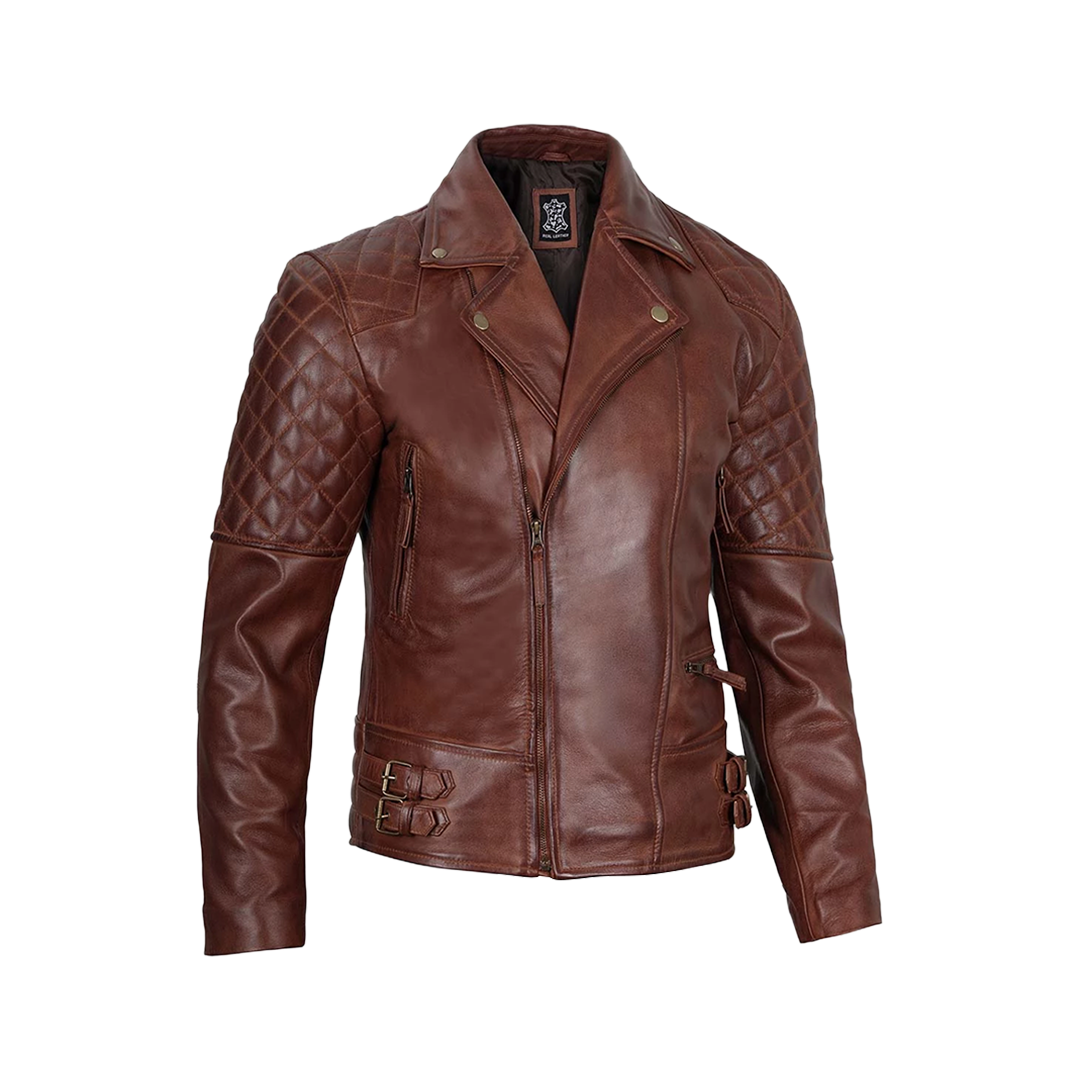 Men's Dark Brown Quilted Asymmetrical Leather Biker Jacket