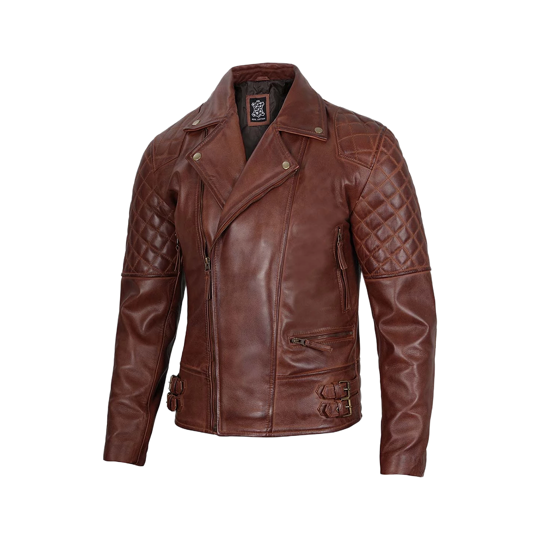 Men's Dark Brown Quilted Asymmetrical Leather Biker Jacket