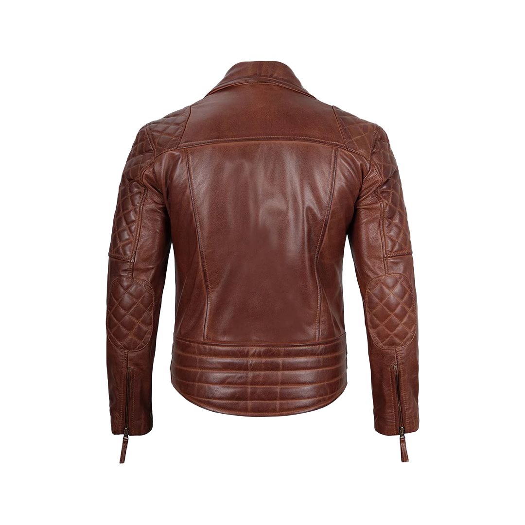Men's Dark Brown Quilted Asymmetrical Leather Biker Jacket